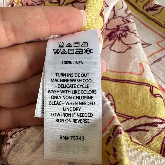 Women's Pants Linen Wide Leg Pink Floral Flowy Pull-on Elastic Waist Eurogirl - Picture 8 of 12